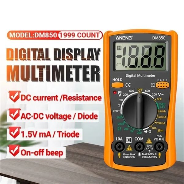 Multimetro digitale professionale DM850 1999 Tester di tensione AC/DC automatico Ohm Amperometro di corrente Sonda di prova Strumento rilevatore professionale