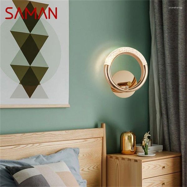 Lâmpadas de parede Saman Nordic Creative Light Sconces Modern LED Round Ring Luminárias Decorativas para Casa