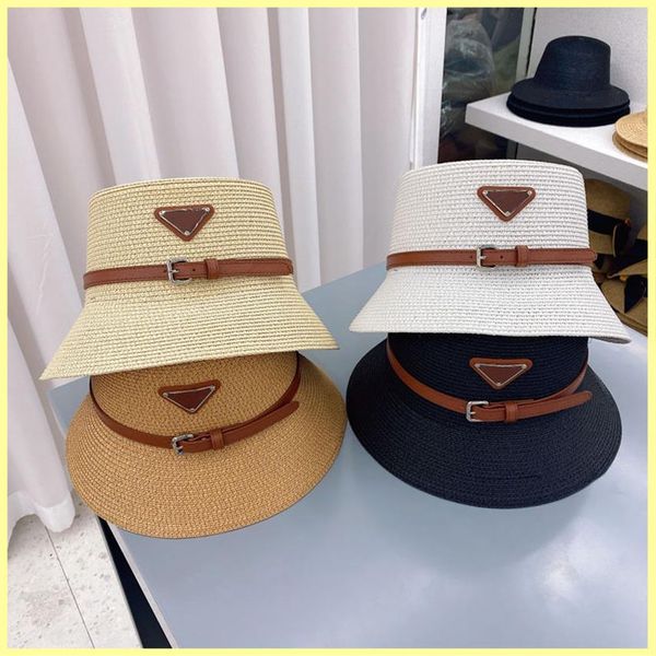 Moda Mulheres Palha Designers Chapéus Aba Larga Cap Balde Chapéu Gorro Famosa Marca Inteira Fivela de Cinto Papyrus Bucket Caps 213041