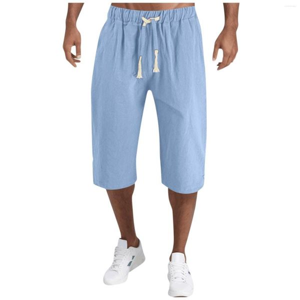 Мужские шорты, мужские пляжные хлопковые льняные шаровары, мужские брюки-карго, повседневные свободные мешковатые карманы с эластичной резинкой на талии