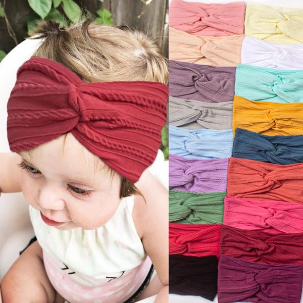 Haarschmuck 1PCS Herbst Winter Einfarbig Baby Stirnband Mädchen Twisted Knotted Turban Weiche Elastische Nylon Mädchen Haarband