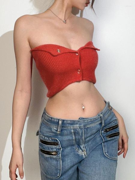 Serbatoi da donna Stile occidentale Tubo rosso Top Vest Ragazze sexy Solid Crop T-shirt senza maniche Abbigliamento donna 2023 Moda estiva Top