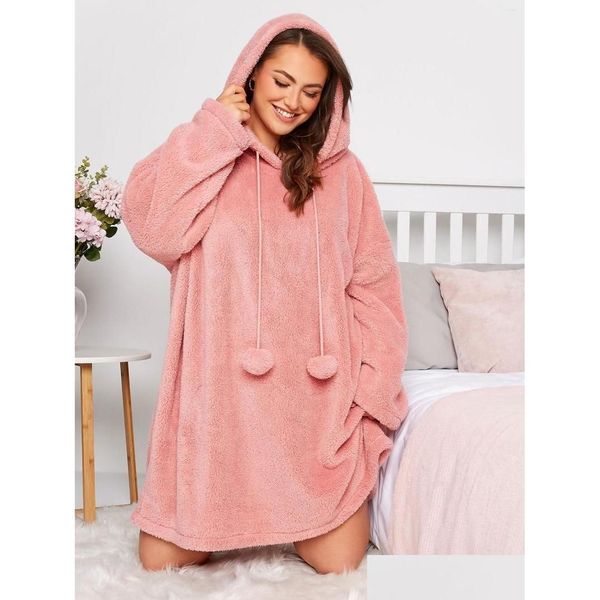 Plus Size Kleider Casual Herbst Winter Teddy Hoodie Kleid Frauen Langarm Tasche vorne Lose Snle Kleidung 6Xl 7Xl Drop Lieferung A Dhr16