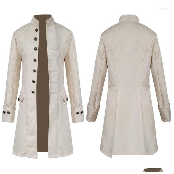 Giacca da uomo Cappotto medievale Jacquard 2023 Moda europea e americana Tinta unita Steampunk Retro Uniforme Colletto Abbigliamento Consegna drop Ap Dhzlp