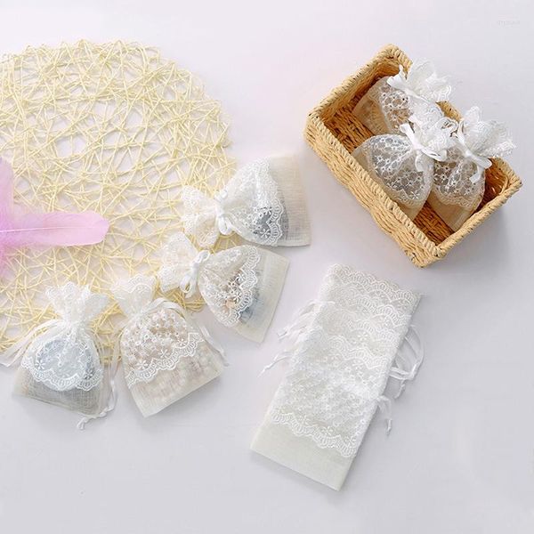 Envoltório de presente 1 PC Lace Malha Cordão Sachet Bolsas Jóias Display Embalagem Sacos Brinco Colar 10x14cm