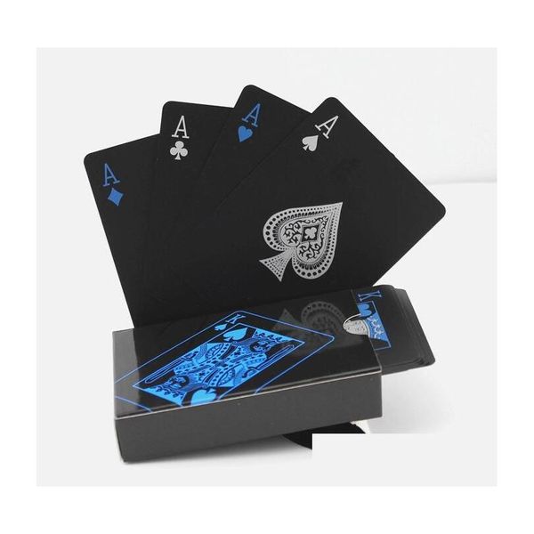Giochi di carte Carte da gioco in plastica PVC impermeabile Set Trend 54 pezzi Deck Poker Strumento di trucchi magici classici Colore puro Nero Confezione in scatola Dro Dhnmr