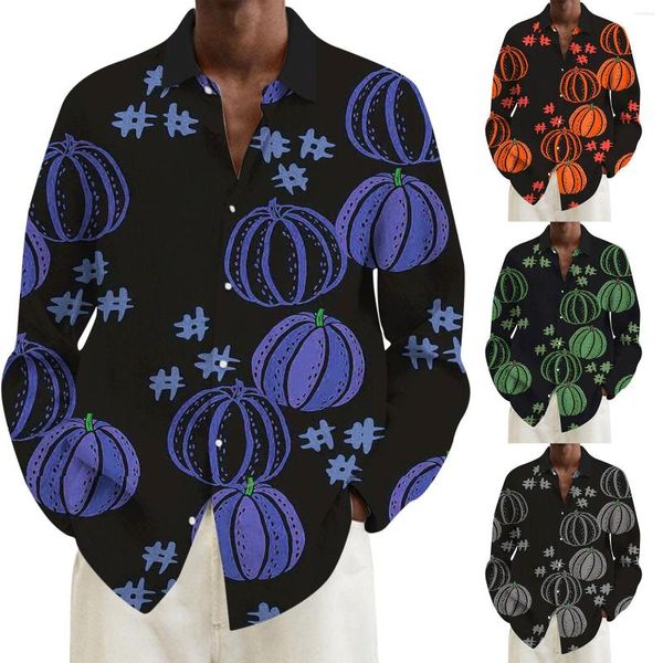 Magliette da uomo Autunno Halloween Stampa Camicia casual Bottone a manica lunga