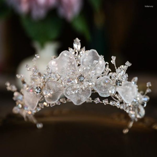 Haarspangen Braut Tiara Strass Kristall Blume Hochzeit Krone Zubehör Luxus Diadem Kopfschmuck Stirnband Mode Kopfbedeckung Schmuck