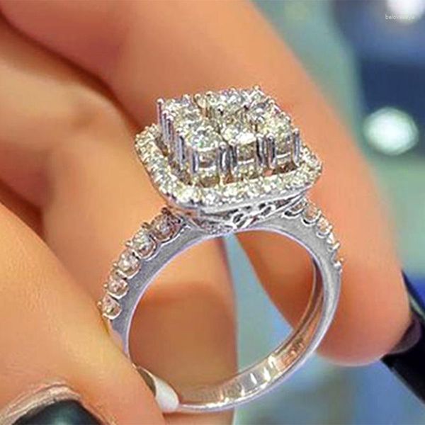 Cluster Ringe Hohl Zirkon Ring Weißgold Gefüllt Verlobung Hochzeit Band Für Frauen Männer Versprechen Finger Party Schmuck Geschenk