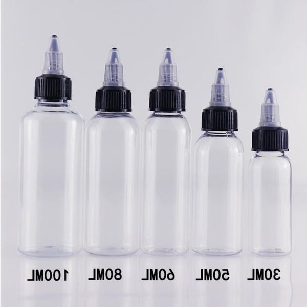 E-Zigaretten-Tropfflaschen aus Kunststoff mit Twist-Off-Kappen, 30 ml, 50 ml, 60 ml, 100 ml, 120 ml, Stiftform, Einhorn-Flasche, leere Haustierflaschen für E-Liquid Pxbqb