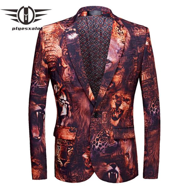 Plyesxale Brand Men Blazer Jacket Slim Fit 3D Tiger Lion Mens Printed Blazer Новые дизайны мужские блейзеры костюм Homme Q4315N