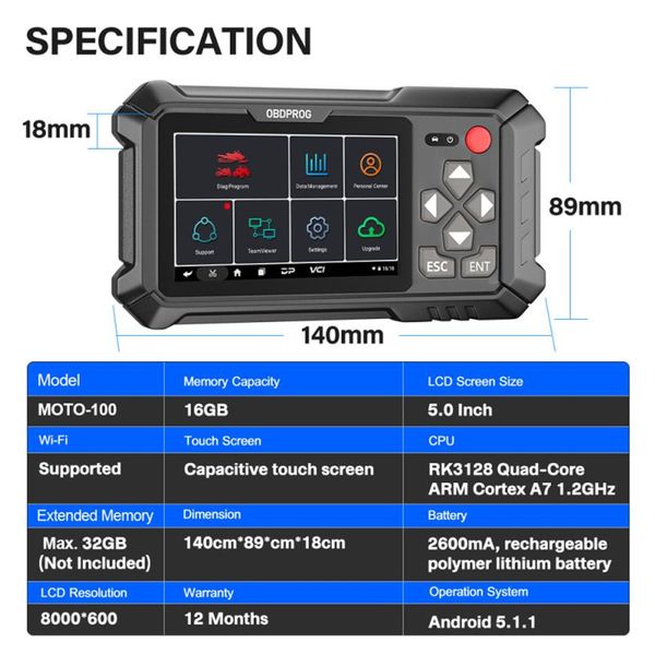 Obdprog moto 100 todo o sistema ferramenta de diagnóstico da motocicleta motor ecu codificação abs a f ajustar tpms epb análise do motor automático scanner261v