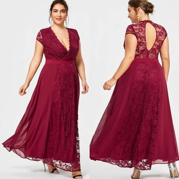 Kleider für besondere Anlässe in Übergröße, für Mädchen, neu, maßgeschneidert, mit Schnürung und Reißverschluss, Chiffon-Abendkleider, Abschlussball, Partykleid, A-Linie, Spitze, ärmellos, V-Ausschnitt