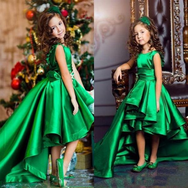 Nuovo arrivo verde smeraldo ragazze abiti da spettacolo High Low Princess Flower Girls abiti per matrimoni Lovely Kids Comunione Dress238z