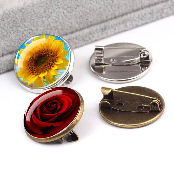 Broschen Mode Blume Runde Abzeichen HD Natürliche Botanische Blumen Klee Glas Cabochon Brosche Für Frauen Mädchen Kleidung Zubehör Geschenk