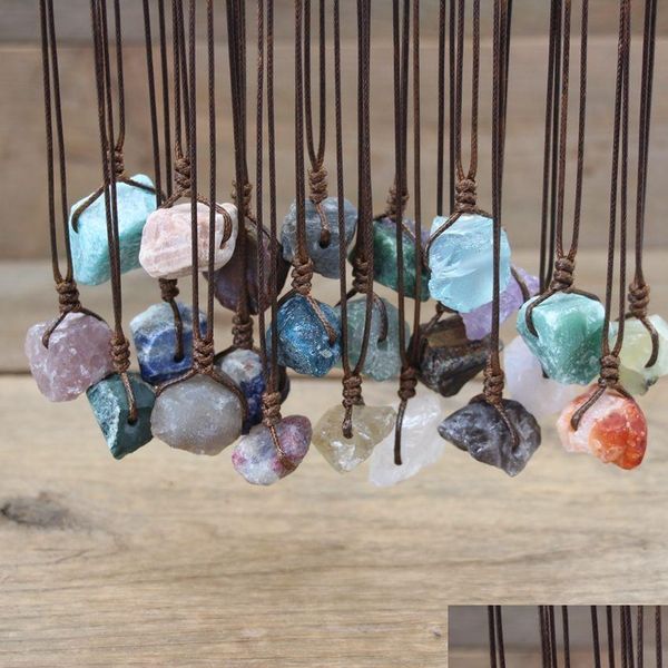 Colares Pingente Cura Reiki Pedra Mineral Pingentes Colar Natural Cristal Fluorite Rosa Quartzs Turmalina Ágatas Apatita Jewe Dhwk2