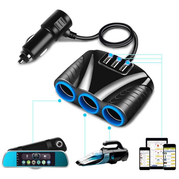 12V-24V Universal Auto 3 Steckdosen Splitter Zigarettenanzünder 3 Ports USB Ladegerät Netzteil für iPhone iPad DVR GPS192g