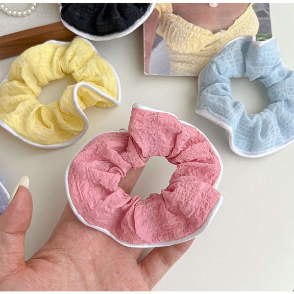 Coreano doce colorido malha plissada cabeça corda faixas de cabelo para mulheres cor creme meninas laços de cabelo scrunchies senhoras acessórios para o cabelo