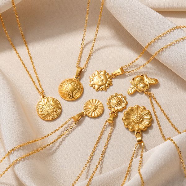 Charms Edelstahl Anhänger Halskette für Frauen 18K Gold Farbe Kette Schmuck Mode süße Sonne Runde Halsketten Geschenk 230915