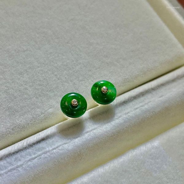 Orecchini a bottone naturali e orecchini rotondi verde giada, argento vintage intarsiato per le donne, regalo classico semplice per gioielli da festa