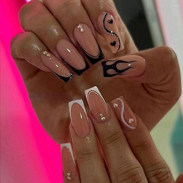 Unghie finte 24 pezzi Halloween lunga ballerina francese serpente fiamma stampa su finte punte per unghie staccabili manicure fai da te