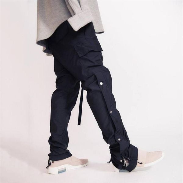 Мужские брюки осень-зима, уличная одежда, боковые кнопки-карго в стиле хип-хоп, приталенный пояс с лентой, эластичная резинка на талии 9Y4214307e