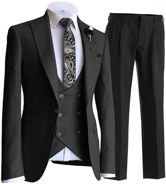 Мужские костюмы, классический черный для мужчин, индивидуальный заказ, свадебный пиджак с остроконечными лацканами для жениха, комплект из 3 предметов, облегающий костюм на одной пуговице Homme