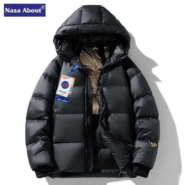 NASA Co branded Inverno 2023 Nova jaqueta masculina quente pão jaqueta para baixo jaqueta de trabalho de inverno com capuz jaqueta masculina