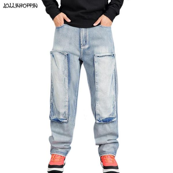 Männer Jeans Hip Hop Retro Männer Hellblau Breites Bein 2021 Skateboarder Tragen Gewaschene Lose Denim Hosen Plus Größe Streetwear273P