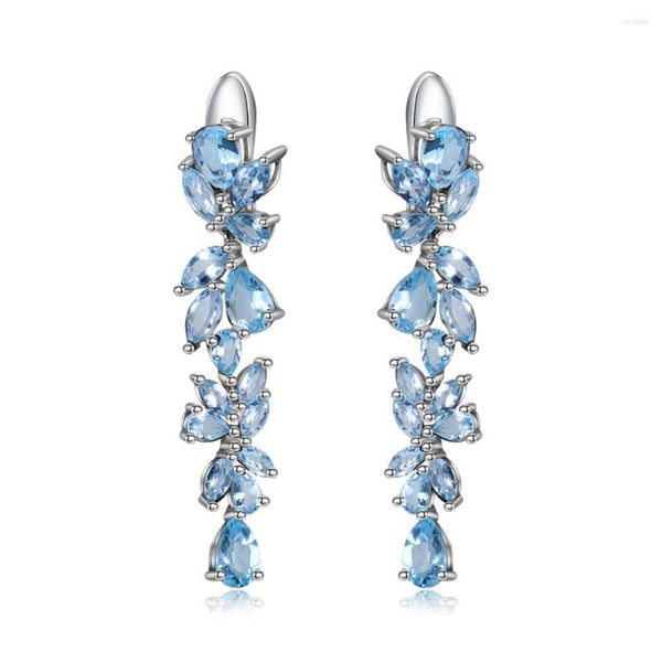 Dangle Küpe Gem'in Balesi 19.66Ct Doğal Gökyüzü Mavisi Topaz Taş 925 Sterling şerit yaprakları Kadınlar İçin Damla İnce Takılar