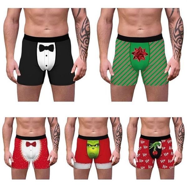 Cuecas de algodão elástico homem impressão mens roupa interior boxer shorts natal cosplay masculino panties238b