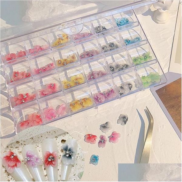 Nail Art Dekorationen 120 Stücke Acryl Blume 3D Charme Handgefertigt 24 Farben Strass Gänseblümchen Rosenblätter Set 120 Tropfen Lieferung Gesundheit Beau Dhfpn