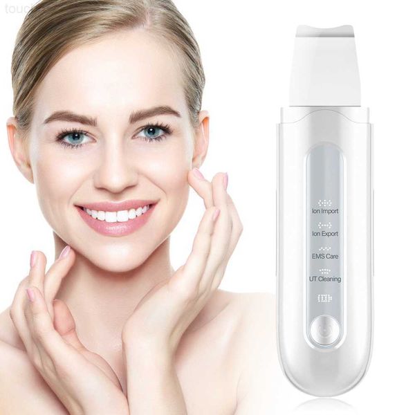 Elétrico Rosto Scrubbers 4 Modos EMS Ultrasonic Skin Scrubber Blackhead Removedor Facial Cleanser Peeling Shovel Face Lifting Tool Espátula Limpeza Profunda L230920