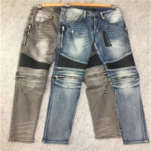 Jeans da motociclista strappati da uomo di design taglia US 28-42 Jeans da motociclista slim fit denim per uomo Jeans da uomo hip-hop di moda Q207K