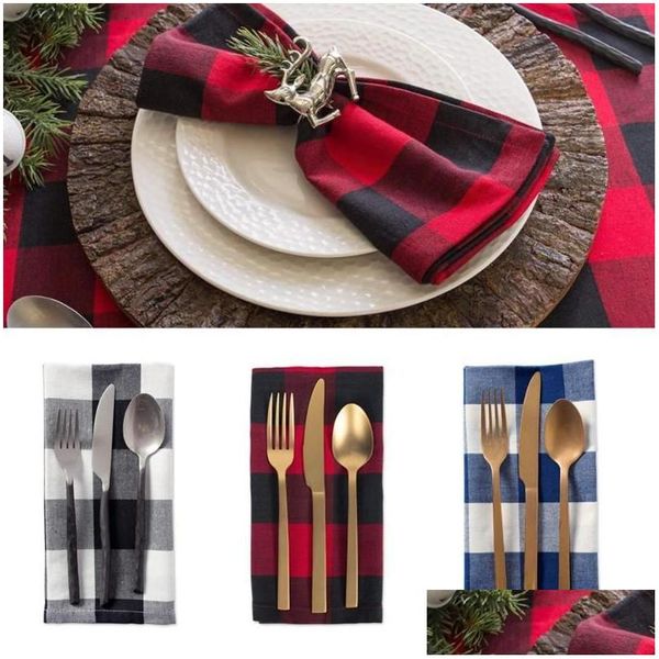 Guardanapo de mesa 10 pcs preto branco xadrez algodão linho placemat natal casamento artesanato jantar toalha de mesa estilo simples esteira drop entrega dhol1