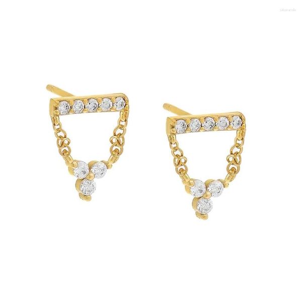 Pendientes de tuerca, pendiente de Plata de Ley 925 INS, tira de circón ostentosa, cadena colgante, colgante triangular, moda para mujer