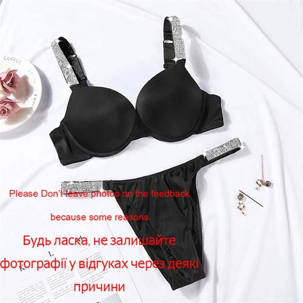 Segredos para mulheres sexy biquíni tanga calcinha feminina ajustável push up sutiã conjunto carta strass lingerie profunda 192a