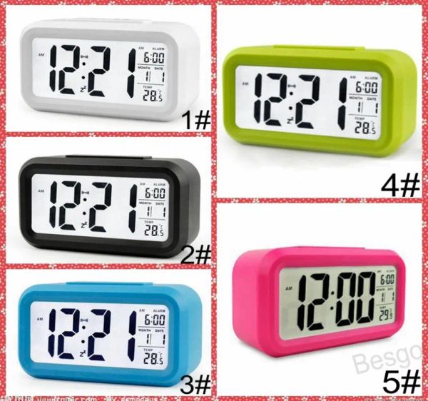 Plástico mudo despertador lcd relógio inteligente temperatura bonito possensível cabeceira digital despertador snooze nightlight calendário bh4018061 zz