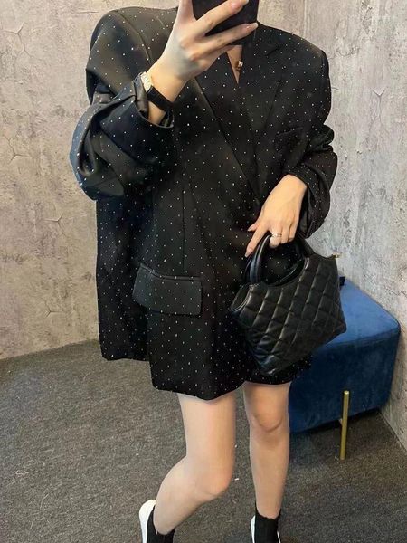 Kadın Suits Unxx 2023 Güneş Koruma Rhinestone Triasetate Suit Ceket Kadın Tam Pullu Parlak Saten Heavy Blazer Modeli Leydi