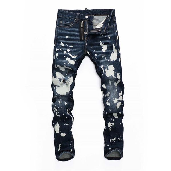 Herren-Jeans, schwarze Scratch-Hose, Designer-Herren-Qualitätsdesign, Loch-Farb-Patch, gespleißt, gerissen, schmales Bein, Motorrad, Biker, Destro252k