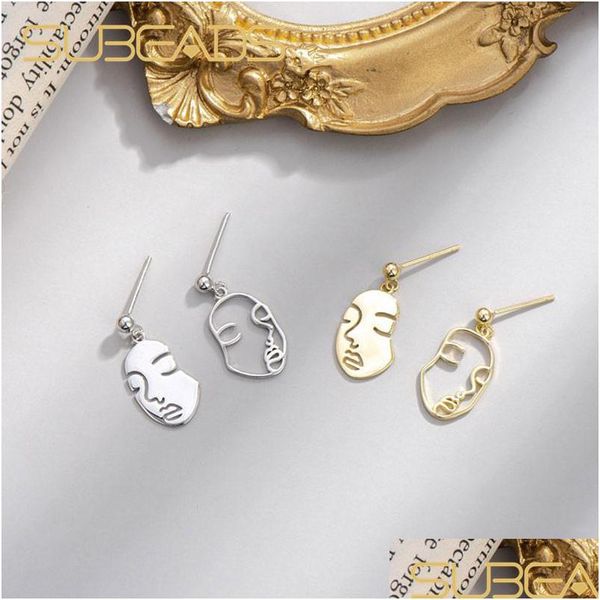 Charm Subeads Real 925 Sterling Sier Face Drop para Mulheres Meninas Beijo Esposa Arte Abstrata Dangle Brincos Fine Jewelry Presentes Deli Dhgarden Dh6ql