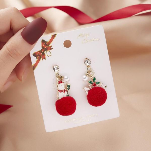 Ohrstecker, glänzender Strass, roter Weihnachtsbaum, Ohrstecker für Frauen, koreanischer Modeschmuck, Schneemann-Ball-Quaste, Festival-Geschenke