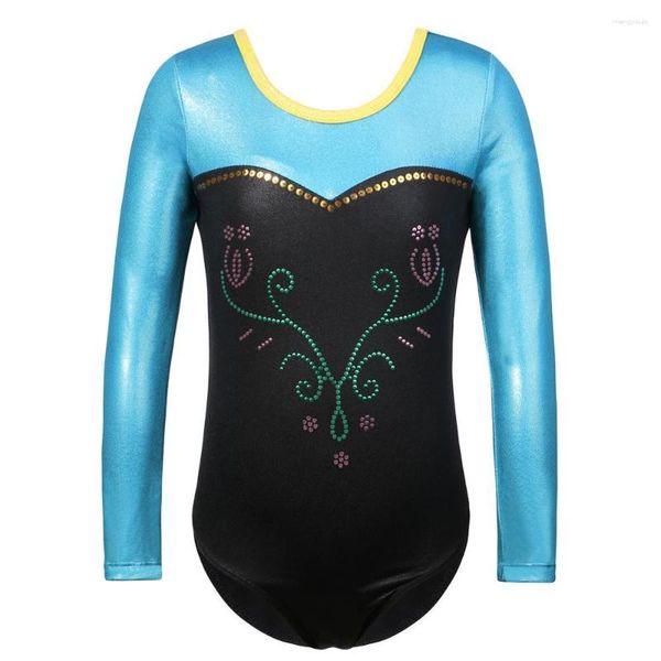 Stage di Usura BAOHULU 3-12 Anni Ragazze Ginnastica Body Bambini Maniche Lunghe Balletto Costume di Ballo Nero Blu Paillettes Body per Bambino