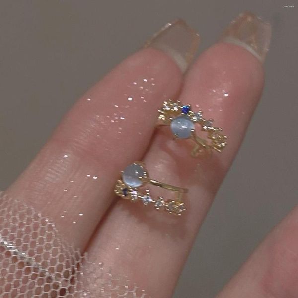Brincos coreanos requintados pequenos opala azul para mulheres brilhantes strass incrustados temperamento acessórios de joias de moda