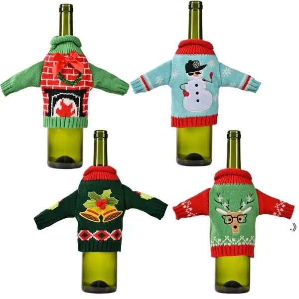 Navidad decoração de natal roupas de malha capa de garrafa de vinho sacos cerveja garrafas de champanhe cobre mesa decoração do feriado presentes de natal