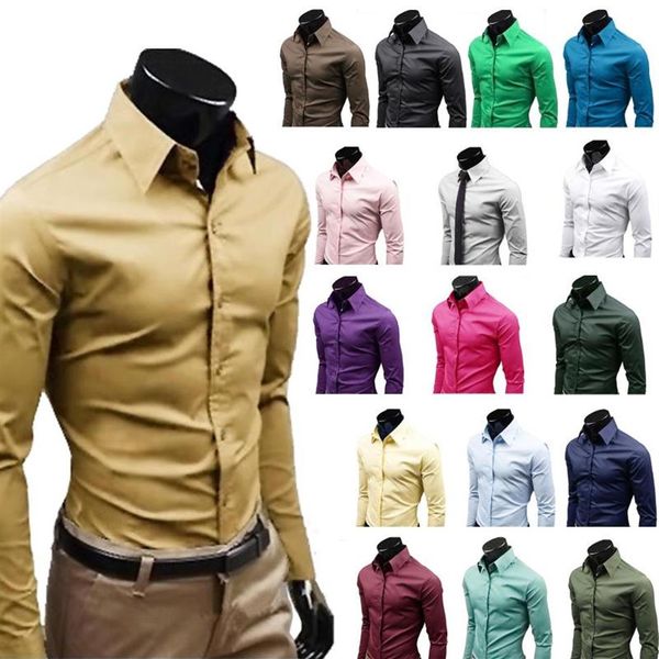 camicie eleganti da uomo camicia da uomo d'affari taglie forti camicetta formale monopetto maschile bianca colletto rovesciato top autunno manica lunga b224a