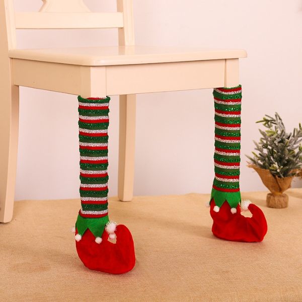 Coprigambe per sedia da tavolo con elfo a strisce, decorazioni natalizie, feste festive, ornamenti per la casa, regali di Natale, felice anno nuovo