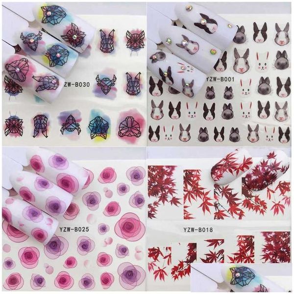 Autocollants de voiture conçoit des fleurs autocollant d'ongle pour manucure art décoration mignon animal lapin ins décalcomanies de transfert d'eau mode doigt wra dhffk