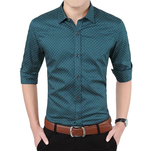 Camicie eleganti da uomo Camicia da uomo slim in cotone a maniche lunghe con stampa Marchio di moda Abbigliamento casual da uomo d'affari per giovani224N