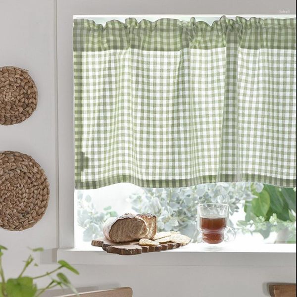 Perde Yarım Ekose Kısa Vintage Drapes Yatak Odası Valance Perde Mutfak için Pamuk Keten Dolap Başlığı